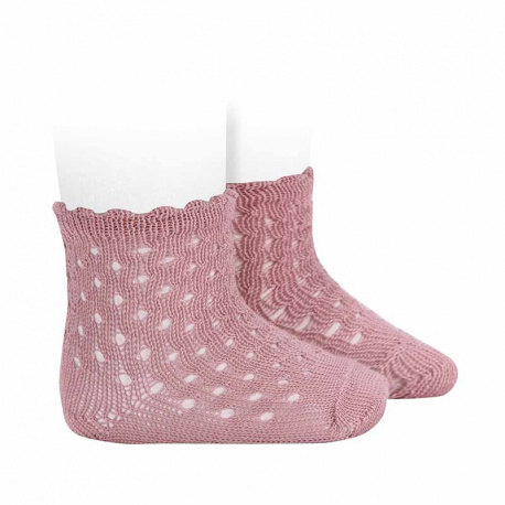 Openwork extrafine perle socks with waved cuff PALE PINK