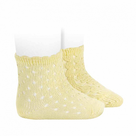 Openwork extrafine perle socks with waved cuff BUTTER