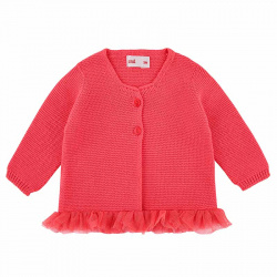 Garter stitch cardigan with tulle waist CORAL