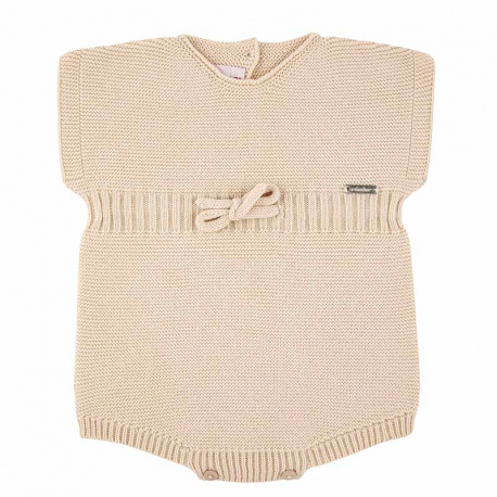 Garter stitch romper with ribbed waist and cord LINEN