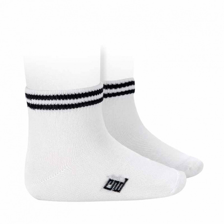 Ankle sport socks with stripes WHITE/NAVY