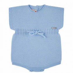 Garter stitch romper with ribbed waist and cord BLUISH