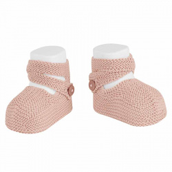 Garter stitch baby booties with buttons NUDE