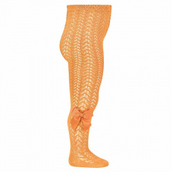 Openwork perle tights with side grossgrain bow PEACH
