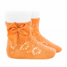 Perle geometric openwork short socks w/satin bow PEACH