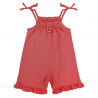 Sleeveless short dungarees with leg ruffles CORAL