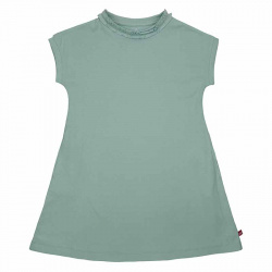 Short sleeve flared dress with smock neck FRESH GREEN