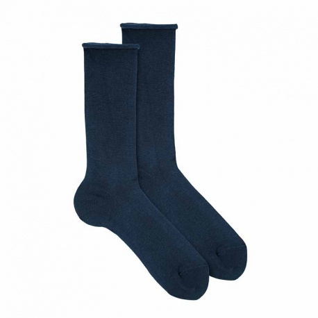 Elastic cotton loose fitting socks and rolled cuff NAVY BLUE