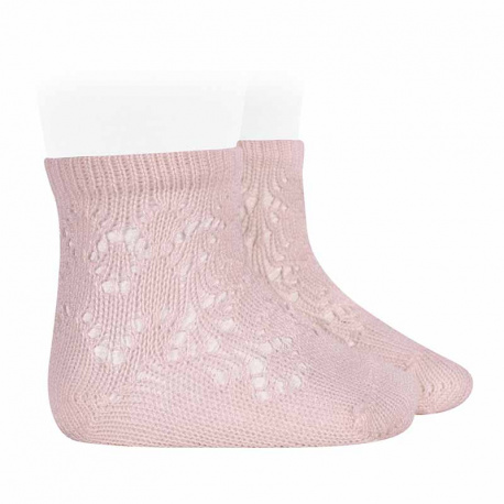 Perle cotton socks with geometric openwork PINK