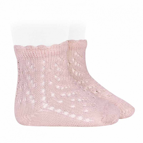 Chaussettes perle ajourées avec bordureà vagues ROSE