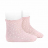 Openwork extrafine perle socks with waved cuff PINK