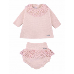 Garter stitch lace set (sweater + culotte) PINK