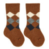 Merino wool-blend diamond knee socks CHOCOLATE