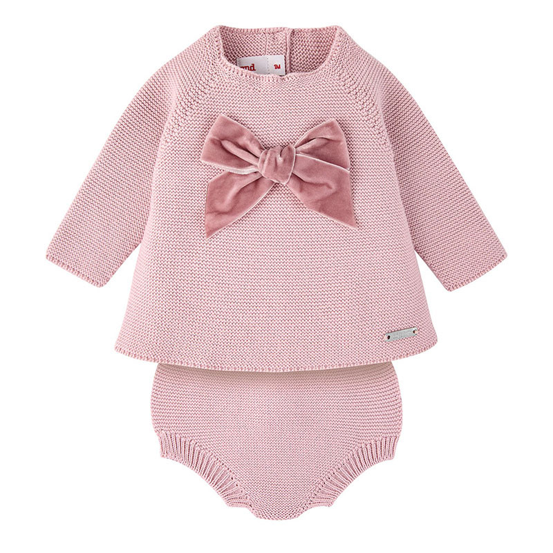 Velvet bow set (sweater + culotte) PALE PINK