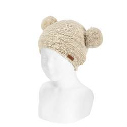 Bulky knit hat with pompoms...