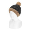 English stitch bicolour knit hat with pompom ANTHRACITE