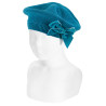 Garter stitch beret with velvet bow OCEAN
