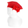 Garter stitch beret with velvet bow RED