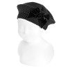 Garter stitch beret with velvet bow BLACK