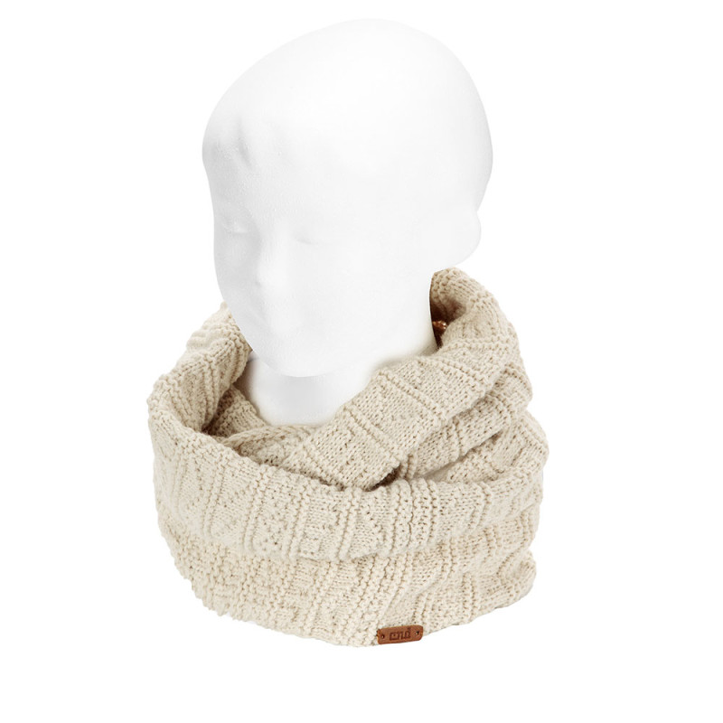 Bulky infinity snood scarf with relief border LINEN