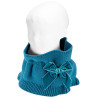 Garter stitch snood scarf with big velvet bow OCEAN