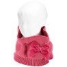 Garter stitch snood scarf with big velvet bow CARMINE