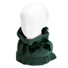 Garter stitch snood scarf with big velvet bow BOTTLE GREEN