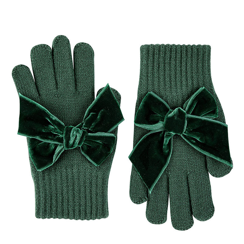 Gloves with giant velvet bow BOTTLE GREEN