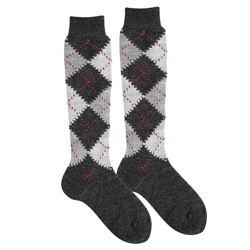 Calcetines altos rombos intarsia clásica GRIS OSCURO