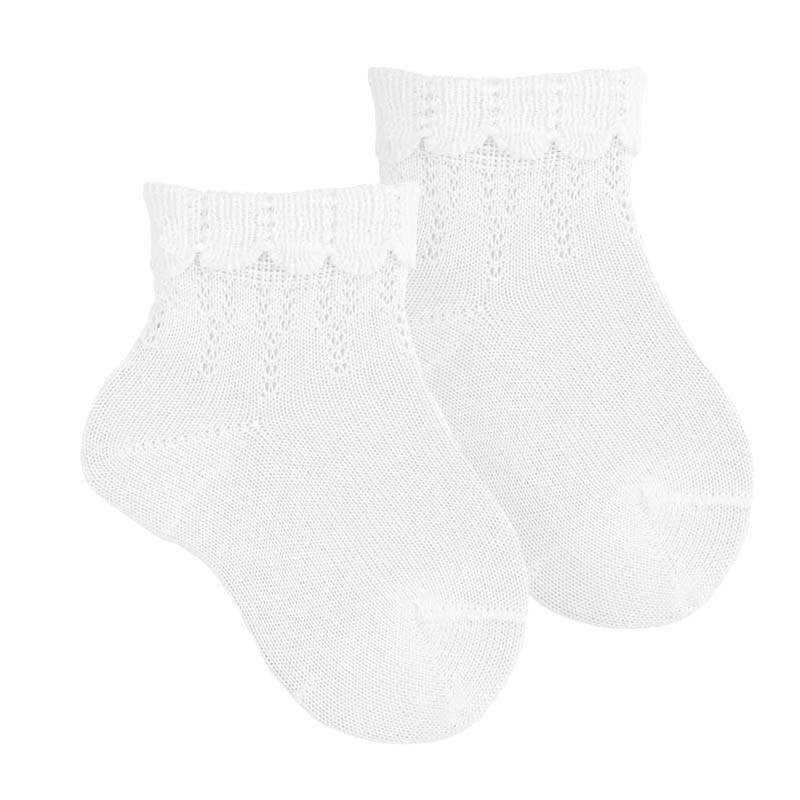 Ceremony ankle socks with openwork and folded cuff WHITE