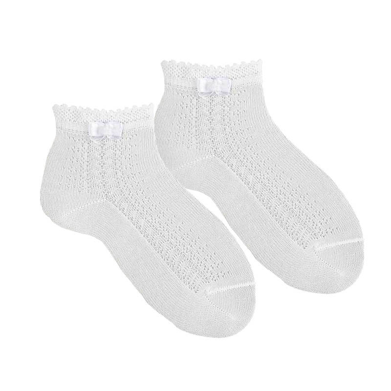 Side openwork ceremony socks with littlebow WHITE