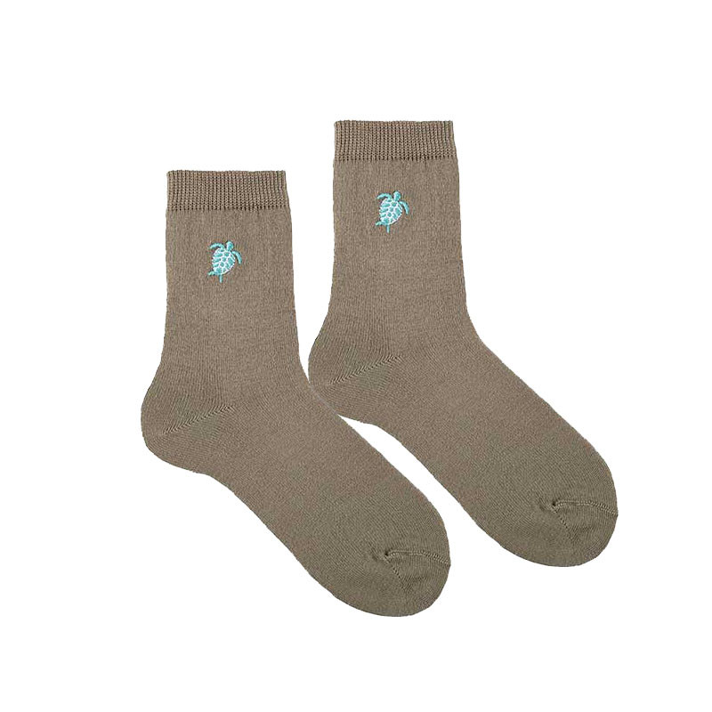 Seaqual turtle embroidery short socks MINK