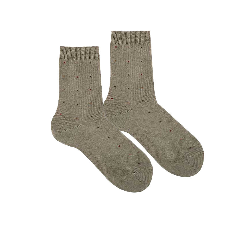 Seaqual small dots embroidery short socks MINK