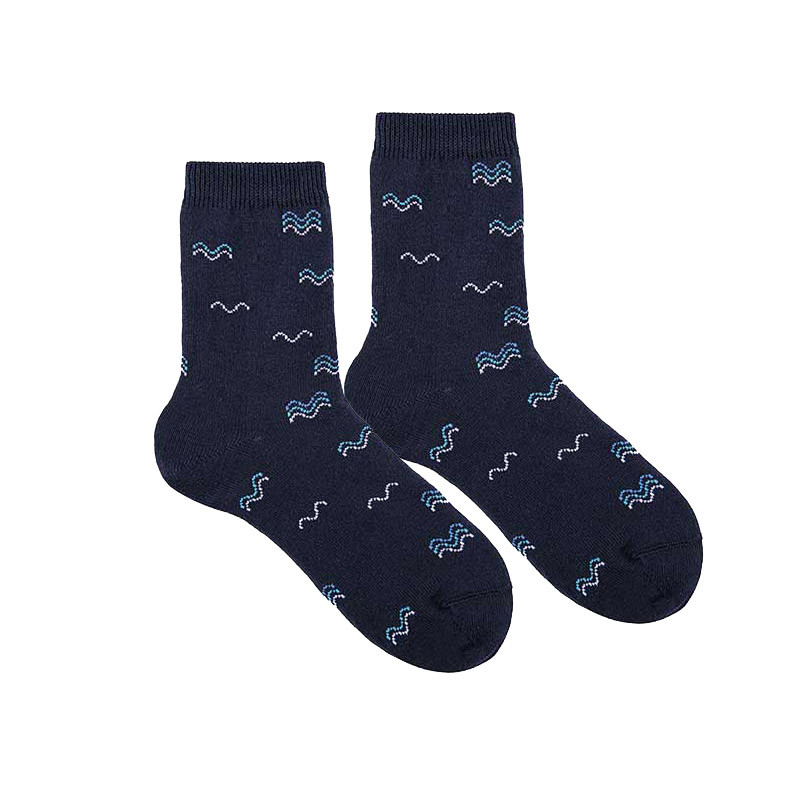 Seaqual waves embroidery socks NAVY BLUE