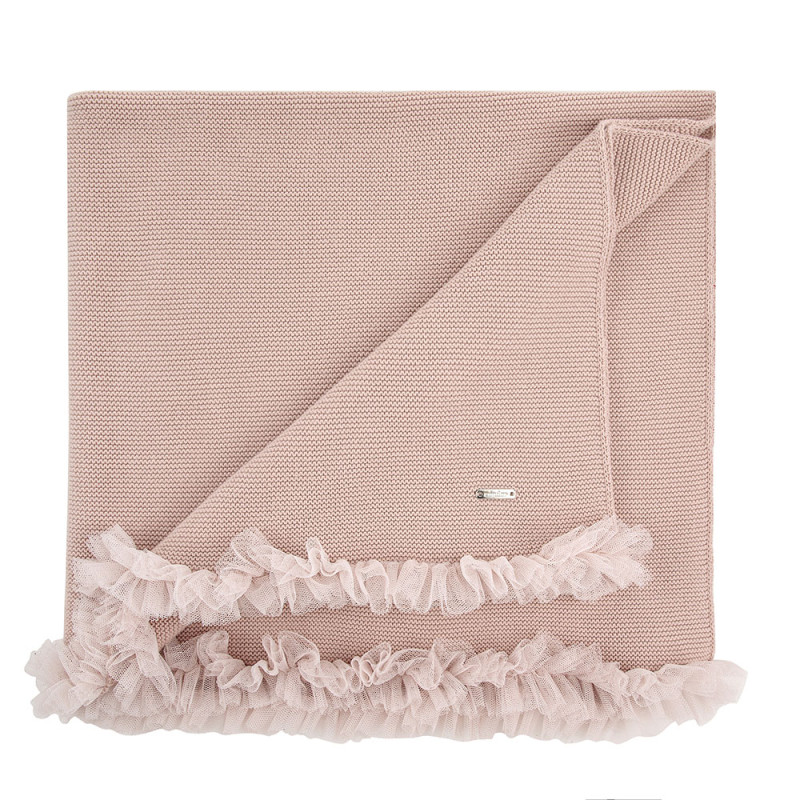 Garter stitch shawl with tulle PALE PINK