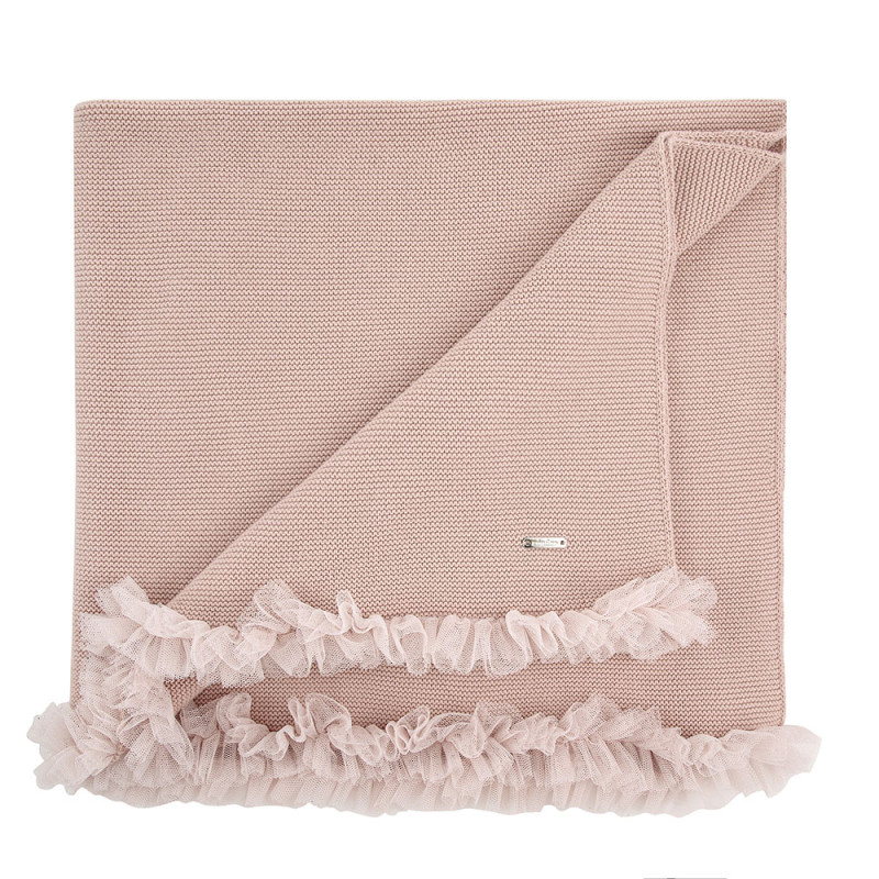 Garter stitch shawl with tulle OLD ROSE