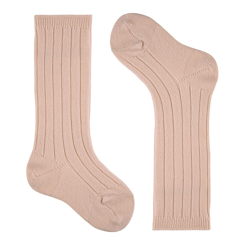 Calcetines altos canalé mezcla lana merino NUDE