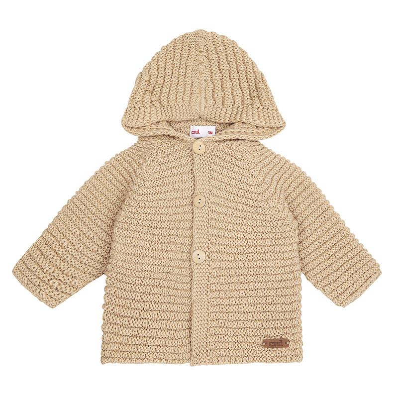 Cardigan in misto lana merino con cappuccio BEIGE