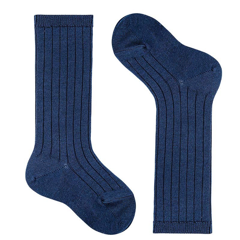 Calcetines altos canalé mezcla lana merino AZUL MARINO