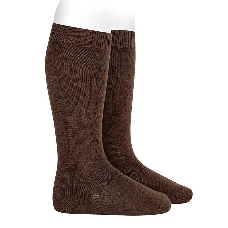 Plain stitch basic knee high socks CHESNUT