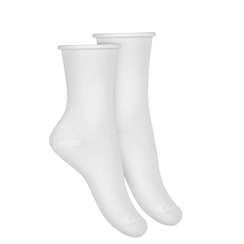 Woman rolled-cuff short socks WHITE