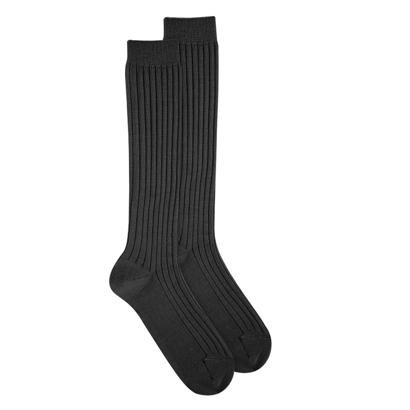 Calcetines altos lana merino extrafina con canalé NEGRO