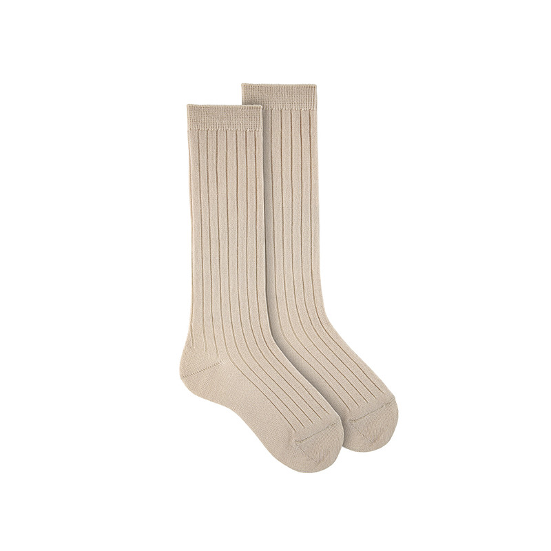 Extrafine merino wool rib knee socks DESERT