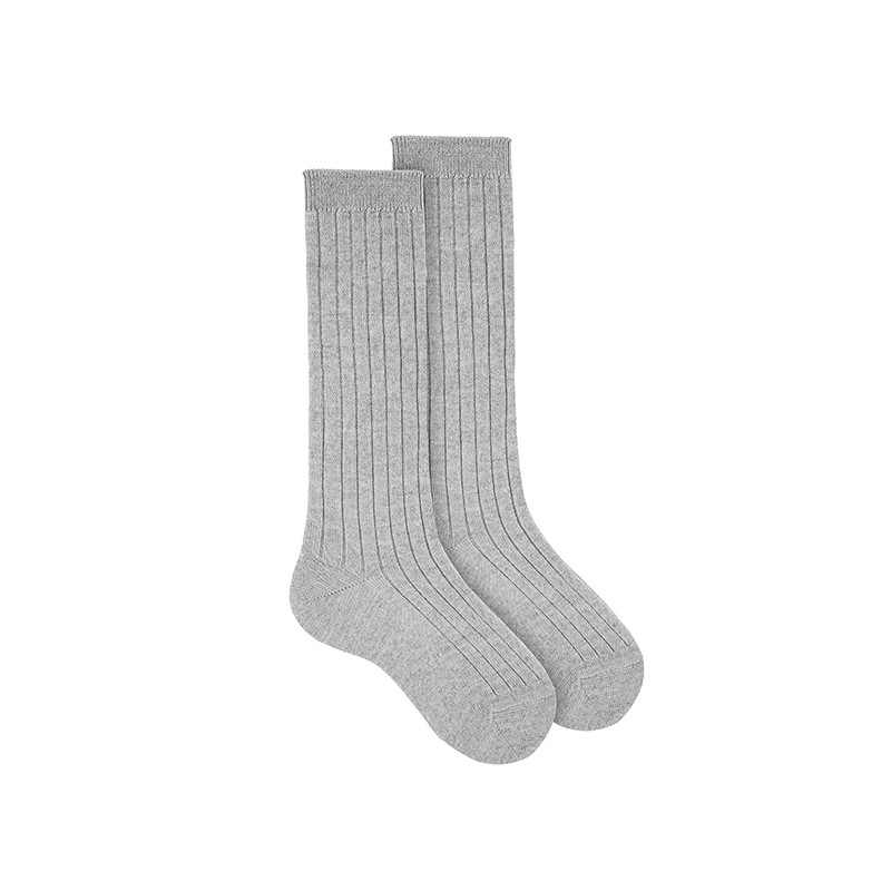 Calcetines altos lana merino extrafina con canalé PLOMO