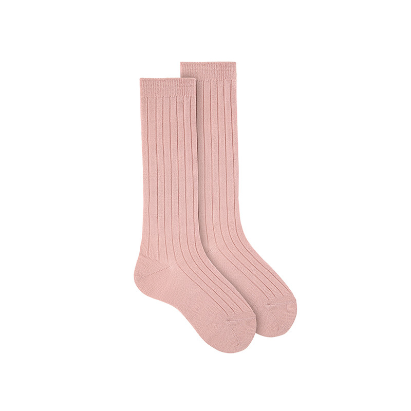 Extrafine merino wool rib knee socks WOOL PINK
