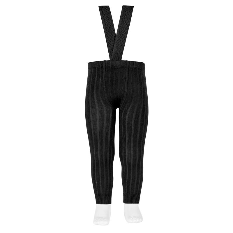 Rib leggings with elastic suspenders BLACK