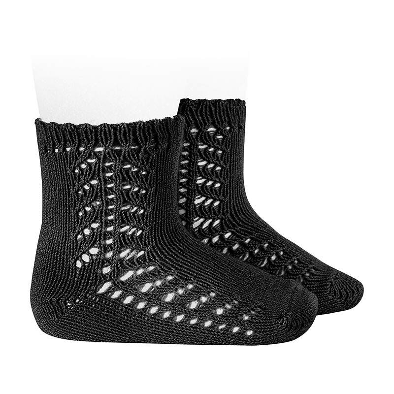 Warm cotton short socks with side openwork BLACK