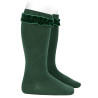 Knee socks with velvet ruffle cuff BOTTLE GREEN