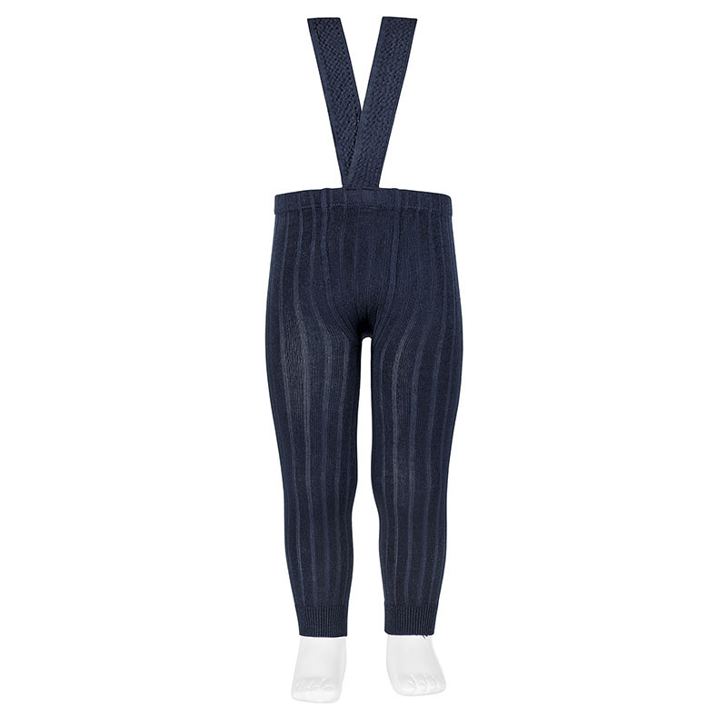 Rib leggings with elastic suspenders NAVY BLUE
