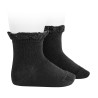 Short socks with lace edging cuff BLACK